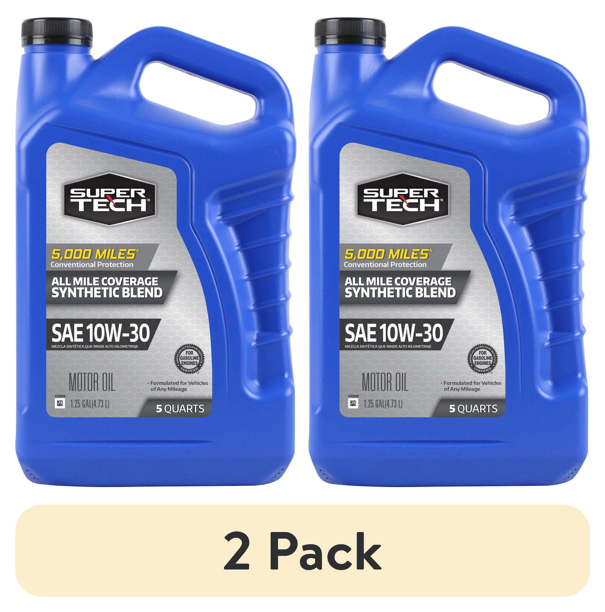 (2 pack) Super Tech All Mileage Synthetic Blend Motor Oil SAE 10W-30, 5 Quarts