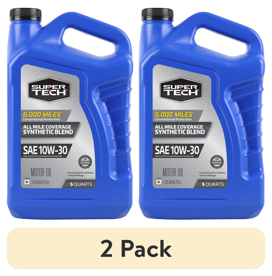 (2 pack) Super Tech All Mileage Synthetic Blend Motor Oil SAE 10W-30, 5 Quarts