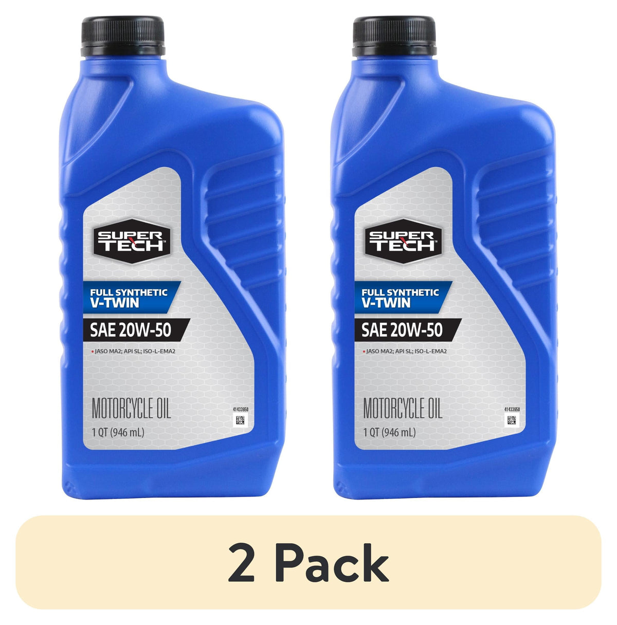 (4 pack) Super Tech Full Synthetic V-Twin Motorcycle Oil, SAE 20W-50, 1 Quart