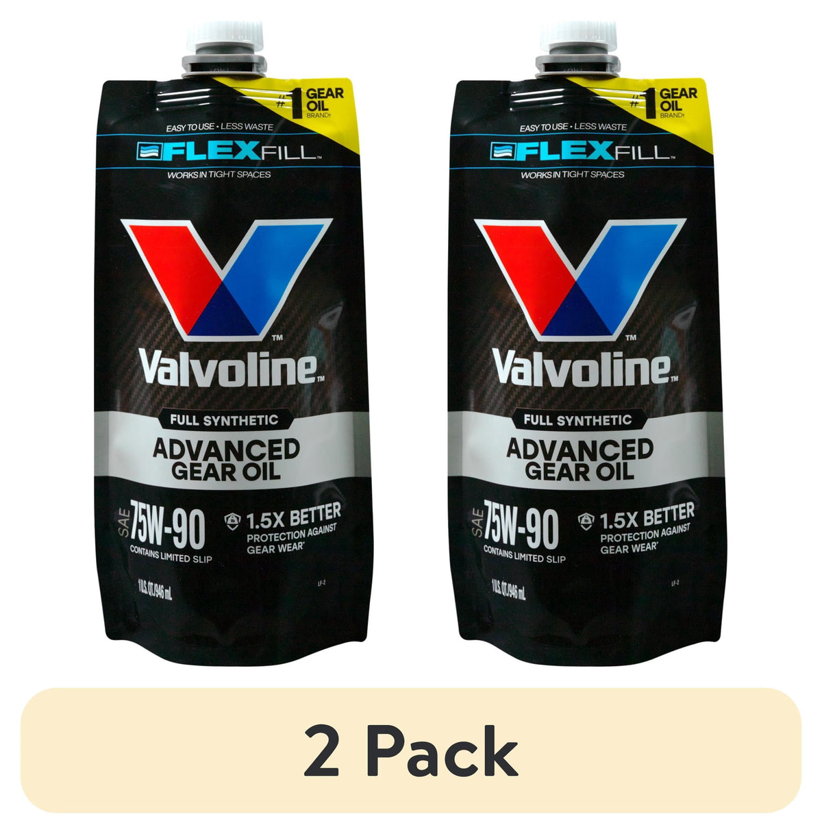 (3 pack) Valvoline FlexFill Advanced Full Synthetic 75W-90 Gear Oil 1 Quart Pouch
