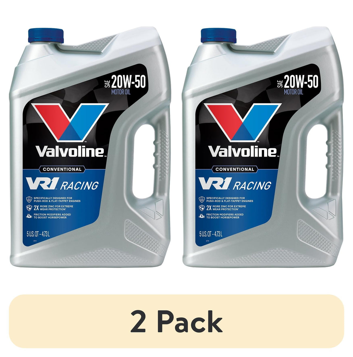 (2 pack) Valvoline VR1 Racing SAE 20W-50 Conventional Motor Oil, 5 Quart