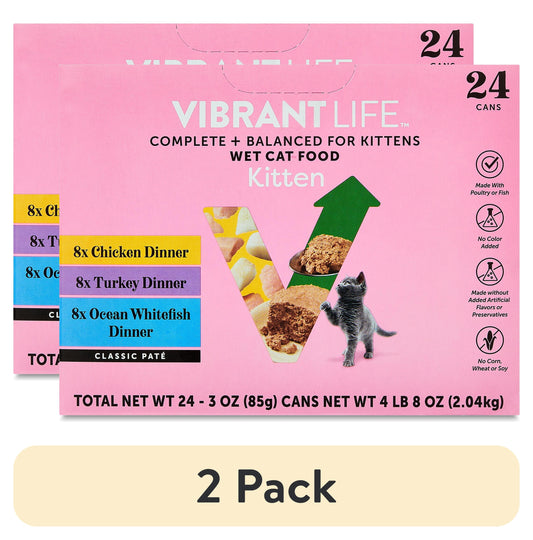 (2 pack) Vibrant Life Classic Pate Wet Kitten Food Variety Pack, Grain-Free, 3 oz Cans, 24 Count