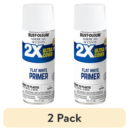 (6 pack) White Primer, Rust-Oleum American Accents 2X Ultra Cover Flat Spray Paint-327914, 12 oz