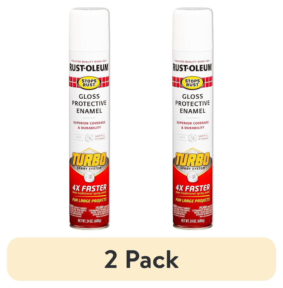 (2 pack) White, Rust-Oleum Stops Rust Turbo Gloss Protective Enamel Spray Paint-334133, 24 oz