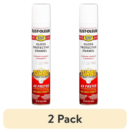 (2 pack) White, Rust-Oleum Stops Rust Turbo Gloss Protective Enamel Spray Paint-334133, 24 oz