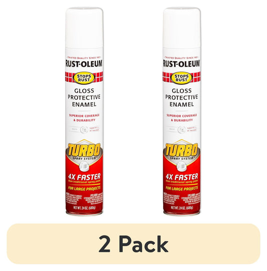 (2 pack) White, Rust-Oleum Stops Rust Turbo Gloss Protective Enamel Spray Paint-334133, 24 oz