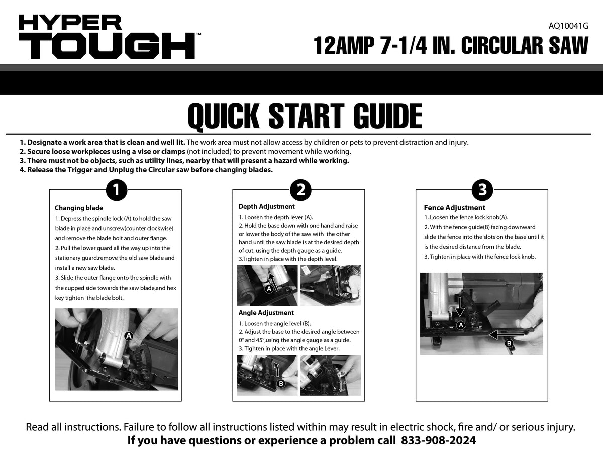 Hyper Tough 12 Amp 7-1/4 in Corded Circular Saw with Steel Shoe and Adjustable Bevel
