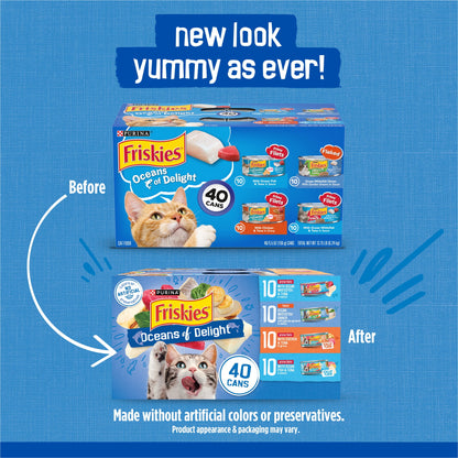 (2 pack) Purina Friskies Oceans of Delight Prime Filets & Flaked Wet Cat Food Variety Pack, 5.5 oz Cans (40 Pack)