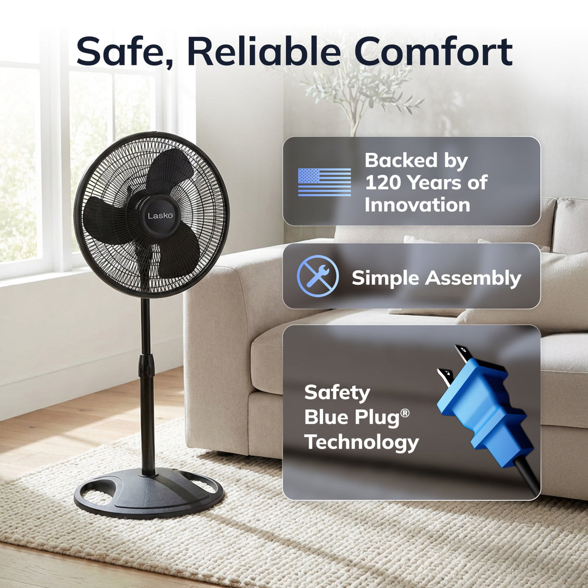 Lasko 16" 3-Speed Oscillating, Adjustable Height, Pedestal Fan S16500