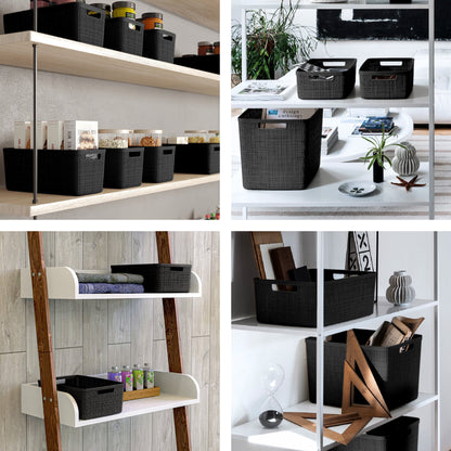 Curver Set of 4 Jute Basket Cube Durable Resin Organization and Storage Basket Bin, Black