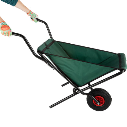 Pure Garden Folding Wheelbarrow with 80lb Capacity and Storage Pouches