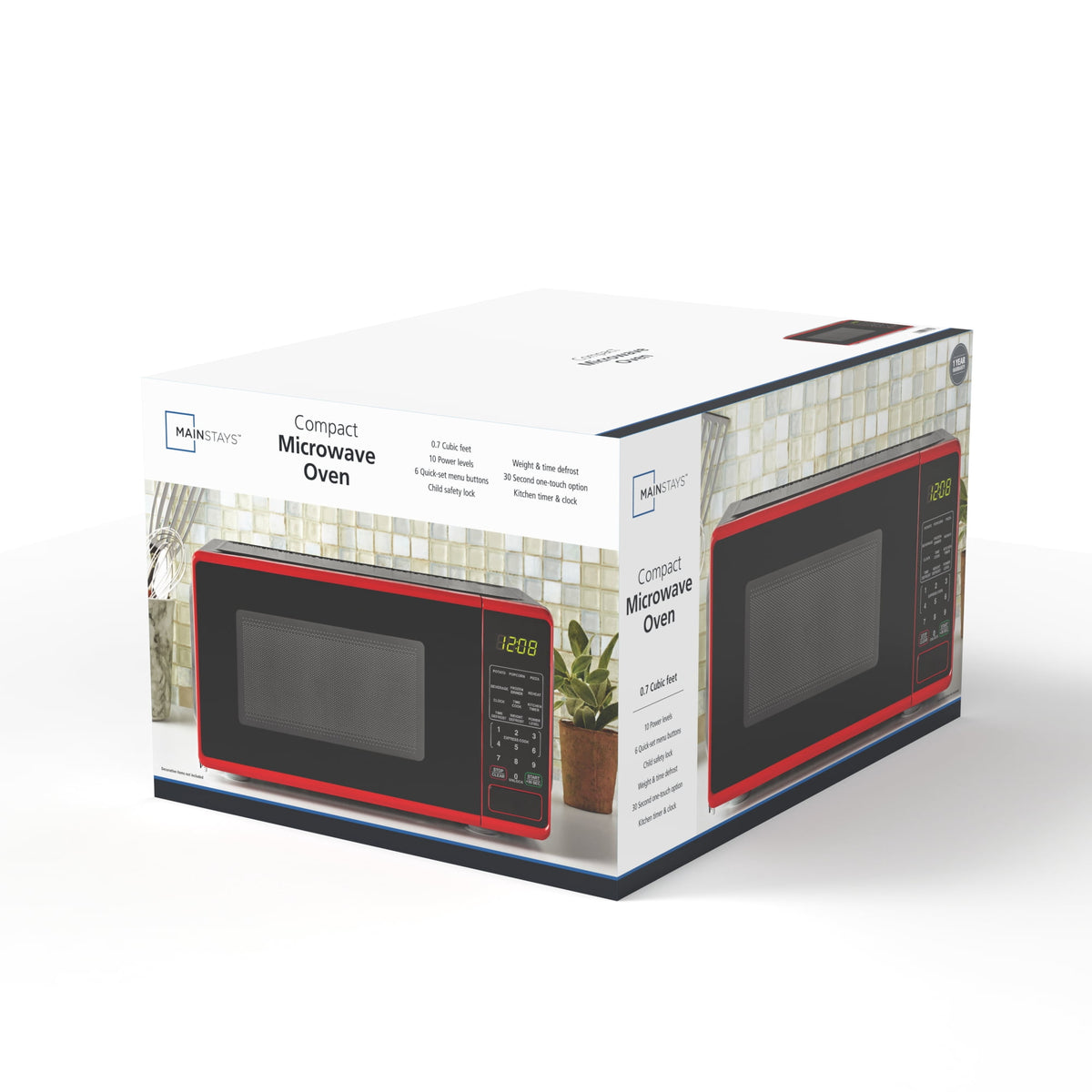Mainstays Countertop Microwave Oven, 0.7 cu ft, 700 W, Red