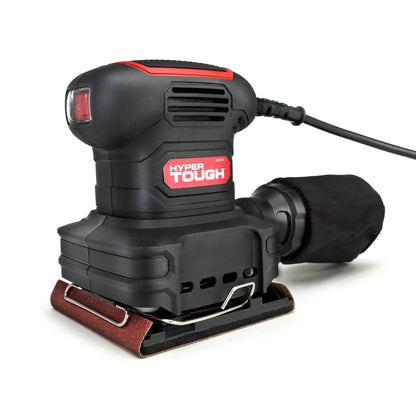 Hyper Tough 2 Amp Corded 1/4-Sheet Palm Sander with Dust Bag, Vacuum Hose Adapter, Punch Plate & 3 Sanding Sheets