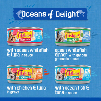 (2 pack) Purina Friskies Oceans of Delight Prime Filets & Flaked Wet Cat Food Variety Pack, 5.5 oz Cans (40 Pack)