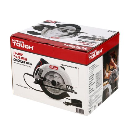 Hyper Tough 12 Amp 7-1/4 in Corded Circular Saw with Steel Shoe and Adjustable Bevel