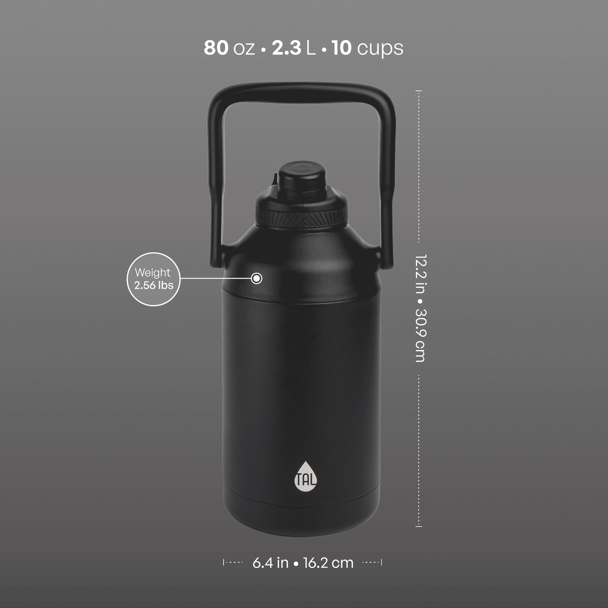 TAL 80 oz Insulated Stainless Steel Water Bottle, Black