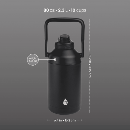 TAL 80 oz Insulated Stainless Steel Water Bottle, Black
