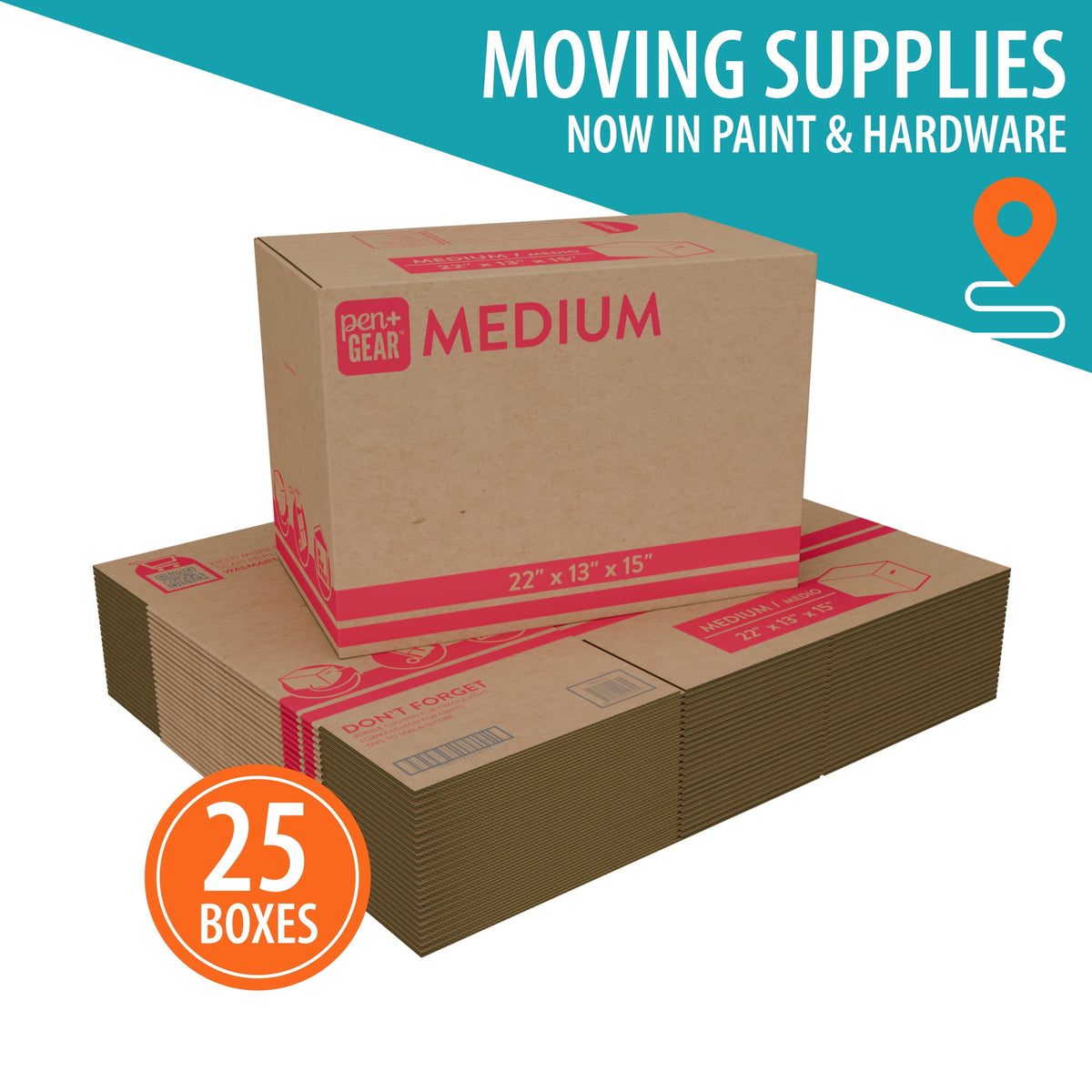(25 pack) Pen+Gear Medium Moving Box, 22 in. L x 13 in. W x 15 in. H, Kraft