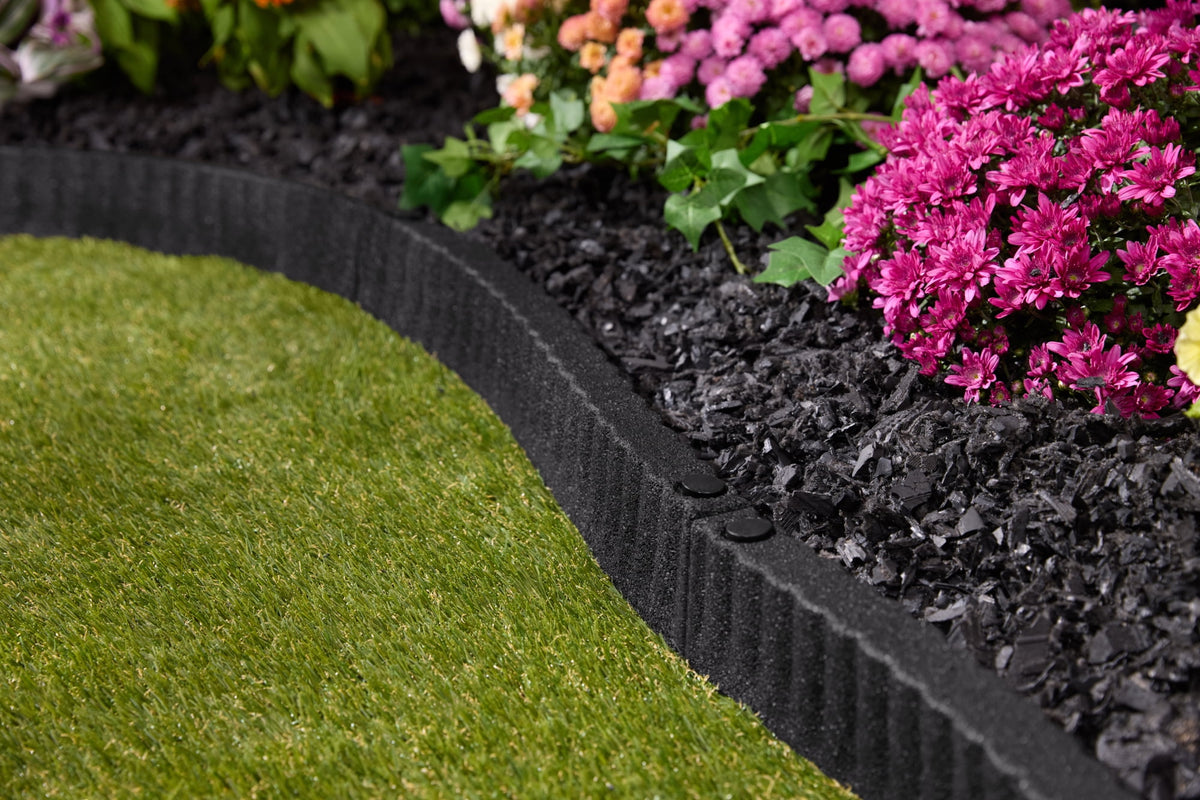 Expert Gardener Black Recycled Rubber Garden Border Landscape Edging, 2 ft x 3 in, 8 Pack