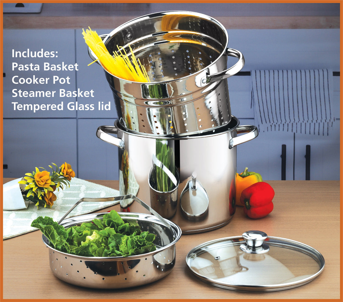 Mainstays 4-Piece Stainless Steel 8 qt Cooker Multipot Set