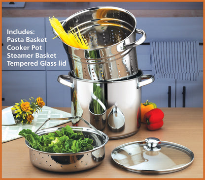 Mainstays 4-Piece Stainless Steel 8 qt Cooker Multipot Set