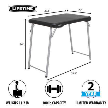 Lifetime 30 inch Personal Rectangle Folding Table, Indoor/Outdoor, Black (80668)