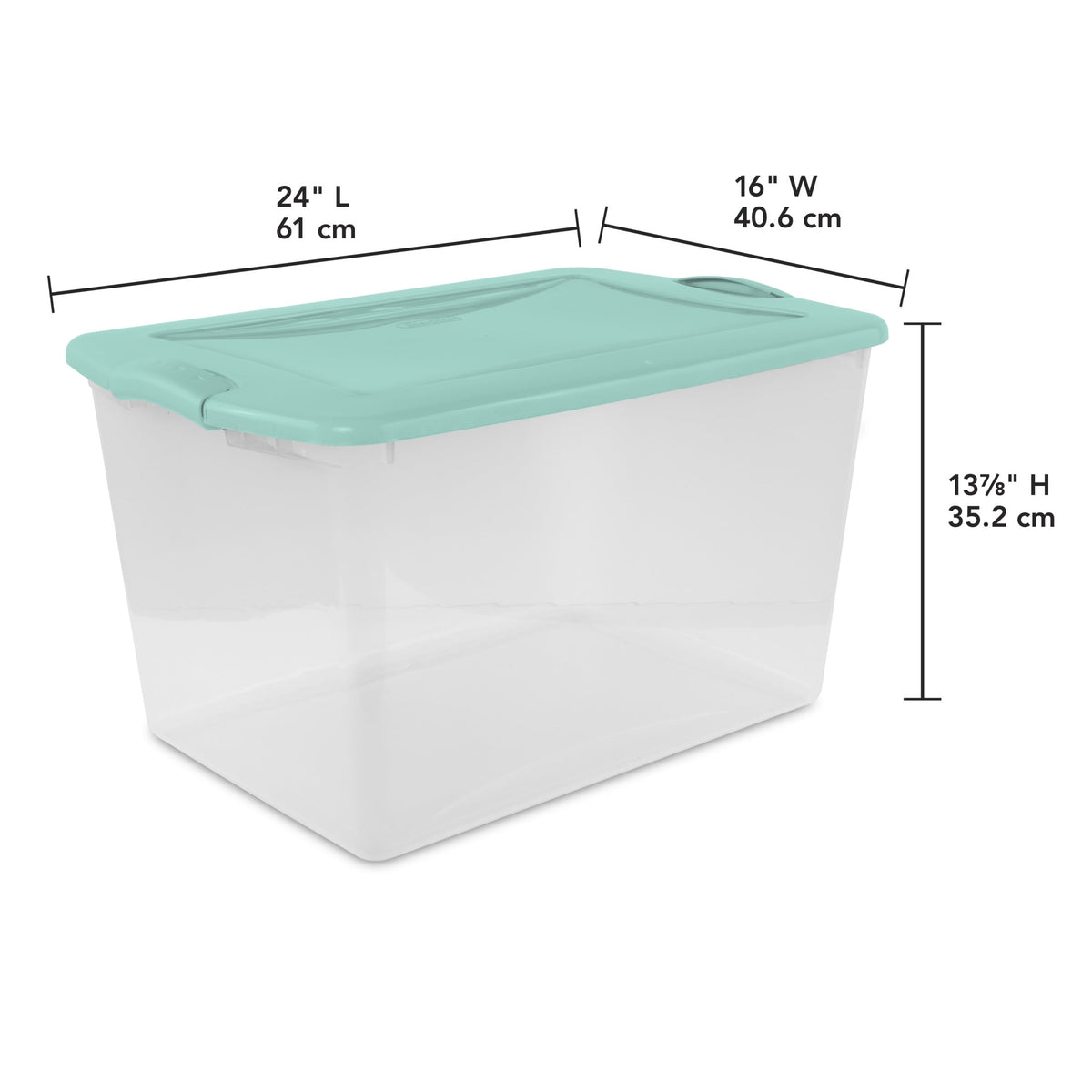Sterilite Large Latching Storage Bin, 66 Quart Clear Plastic Storage Container with Latch Lid, Mint, 6 Pack