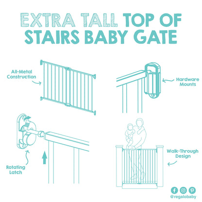 Regalo 2-in-1 Extra Tall Easy Swing Stairway and Hallway Walk Through Baby Gate, White, 38 Inch