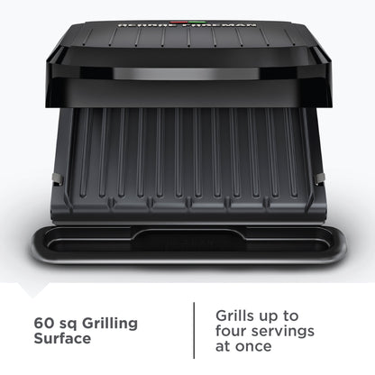 George Foreman 4‑Serving Electric Grill & Panini Press, Easy‑Clean Removable Dishwasher‑Safe Nonstick Plates