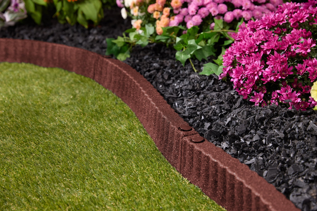 Expert Gardener 2' x 3" Red Recycled Rubber Garden Border Landscape Edging - 8 Pack