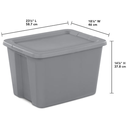 Sterilite Large Storage Bin, 18 Gallon Durable Plastic Storage Tote with Snap-On Lid, Gray, 8 pack