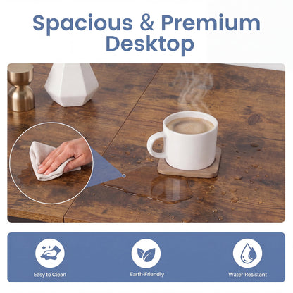 CONCETTA 47in Small Computer Desk with 2 Drawers, Side Headphone Hook, Writing Work Study Desk for Home, Rust Brown