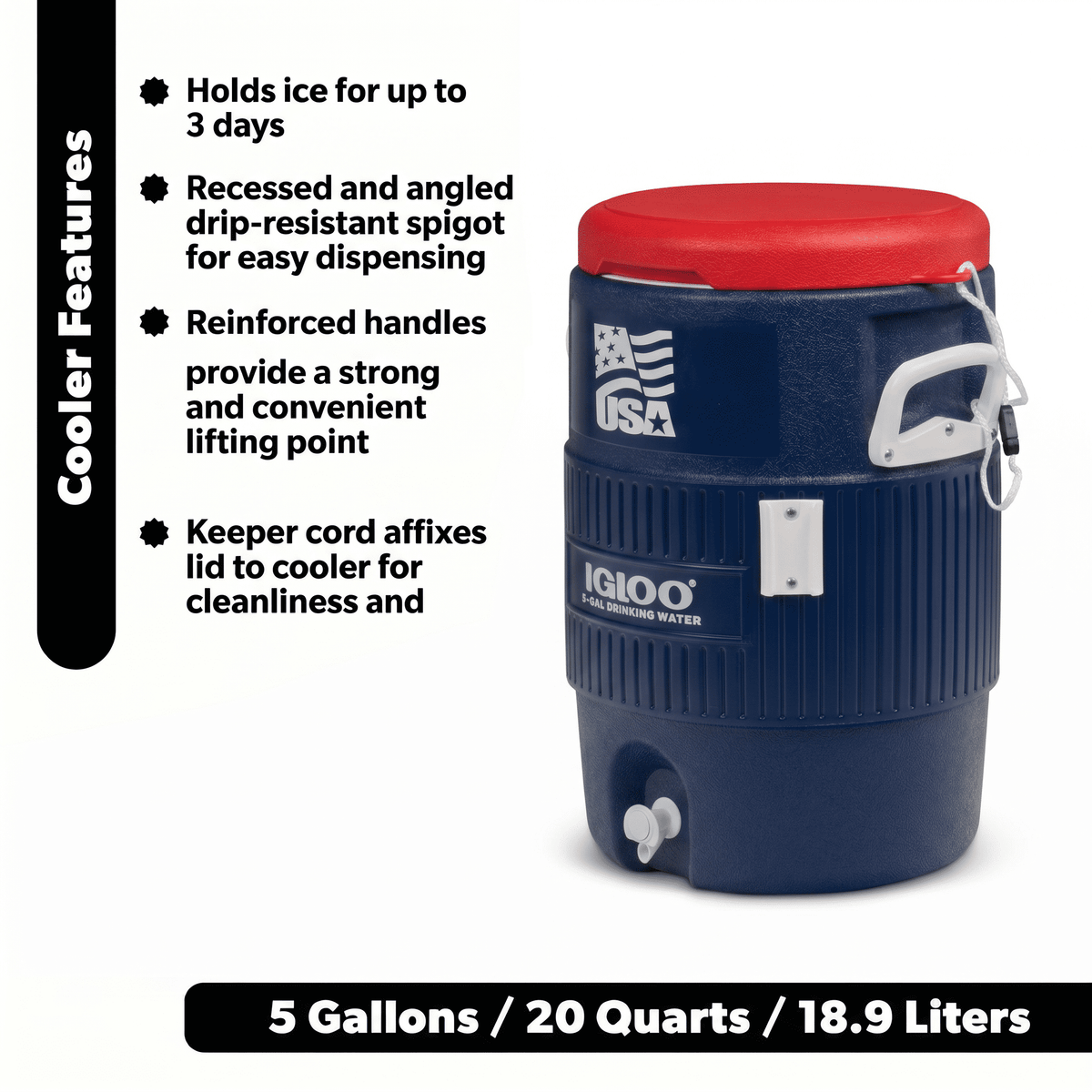 Igloo 5 Gallon Heavy-Duty beverage Jug, Red White and Blue