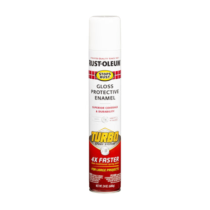 (2 pack) White, Rust-Oleum Stops Rust Turbo Gloss Protective Enamel Spray Paint-334133, 24 oz
