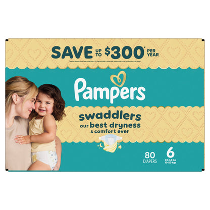 Pampers Swaddlers Fragrance Free Baby Diapers Size 6, 80 Count ( Select for More Options)