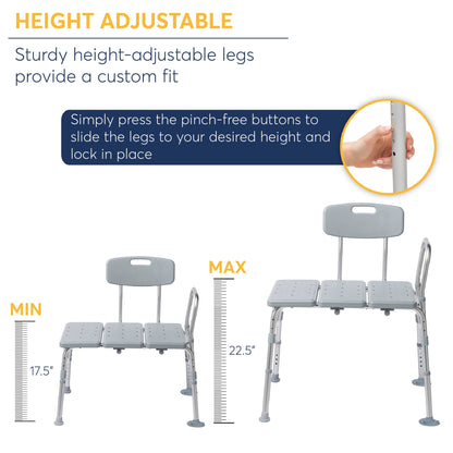 Drive Medical Plastic Tub Transfer Bench with Adjustable Backrest