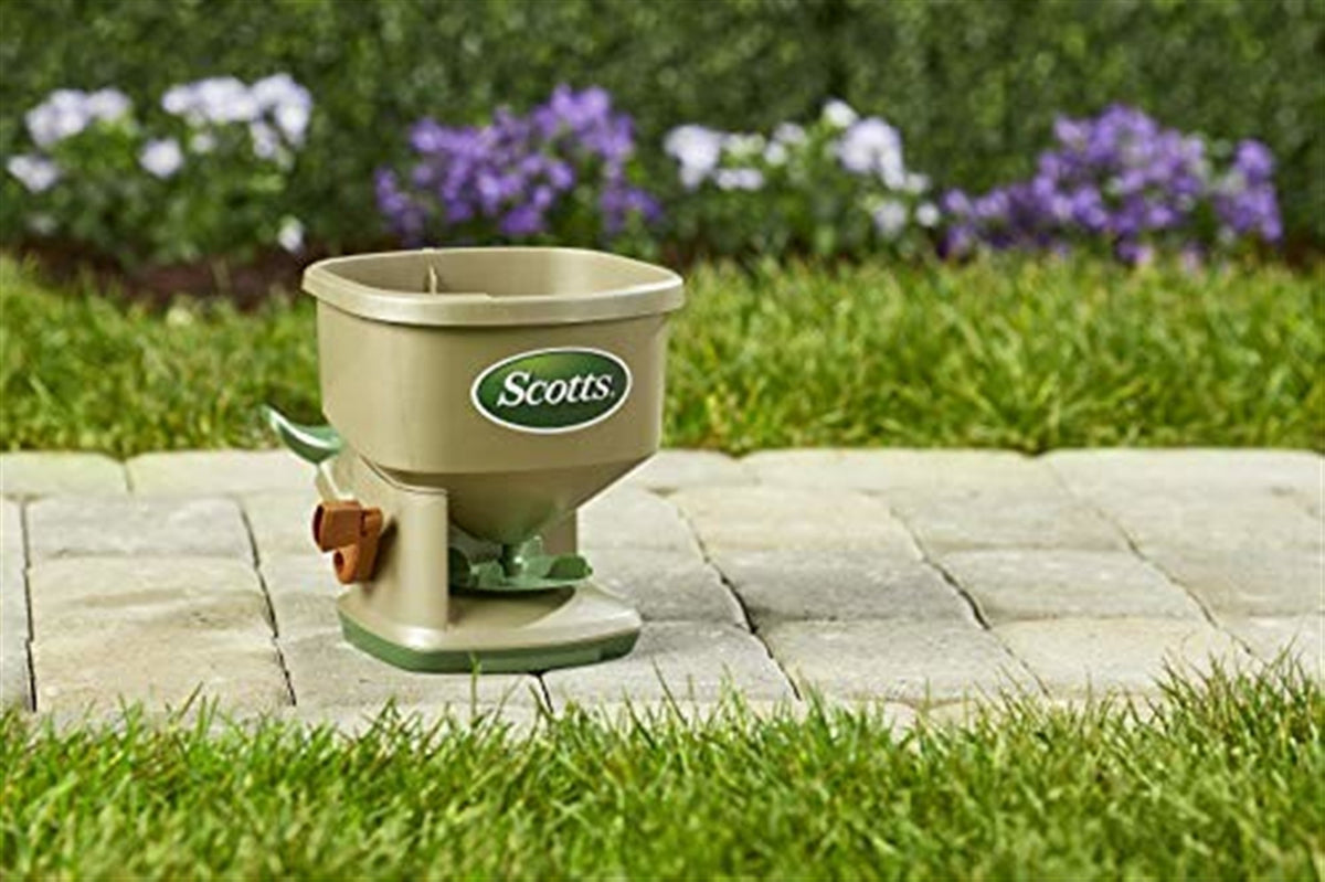 Scotts Whirl Hand-Powered Spreader for Grass Seed, Fertilizer, Salt and Ice Melt