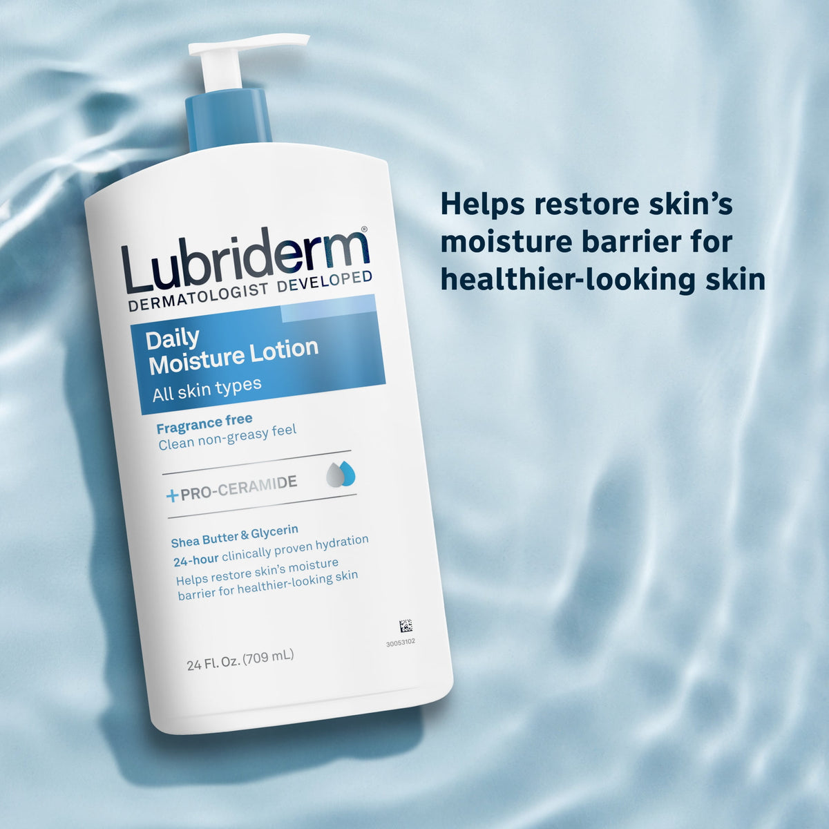 (3 pack) Lubriderm Daily Moisture Body Lotion + Pro-Ceramide, Fragrance Free, 24 Fl oz