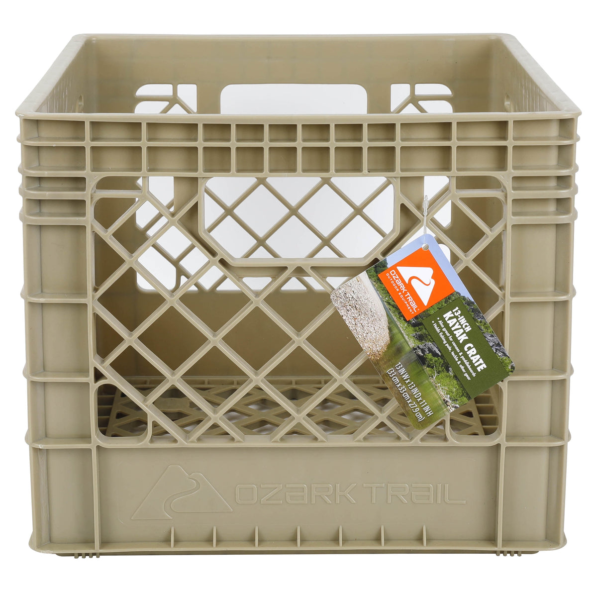 (2 pack) Ozark Trail Kayak Gear Storage Crate, Durable Plastic, 13 in x 13 in x 11 in, Tan
