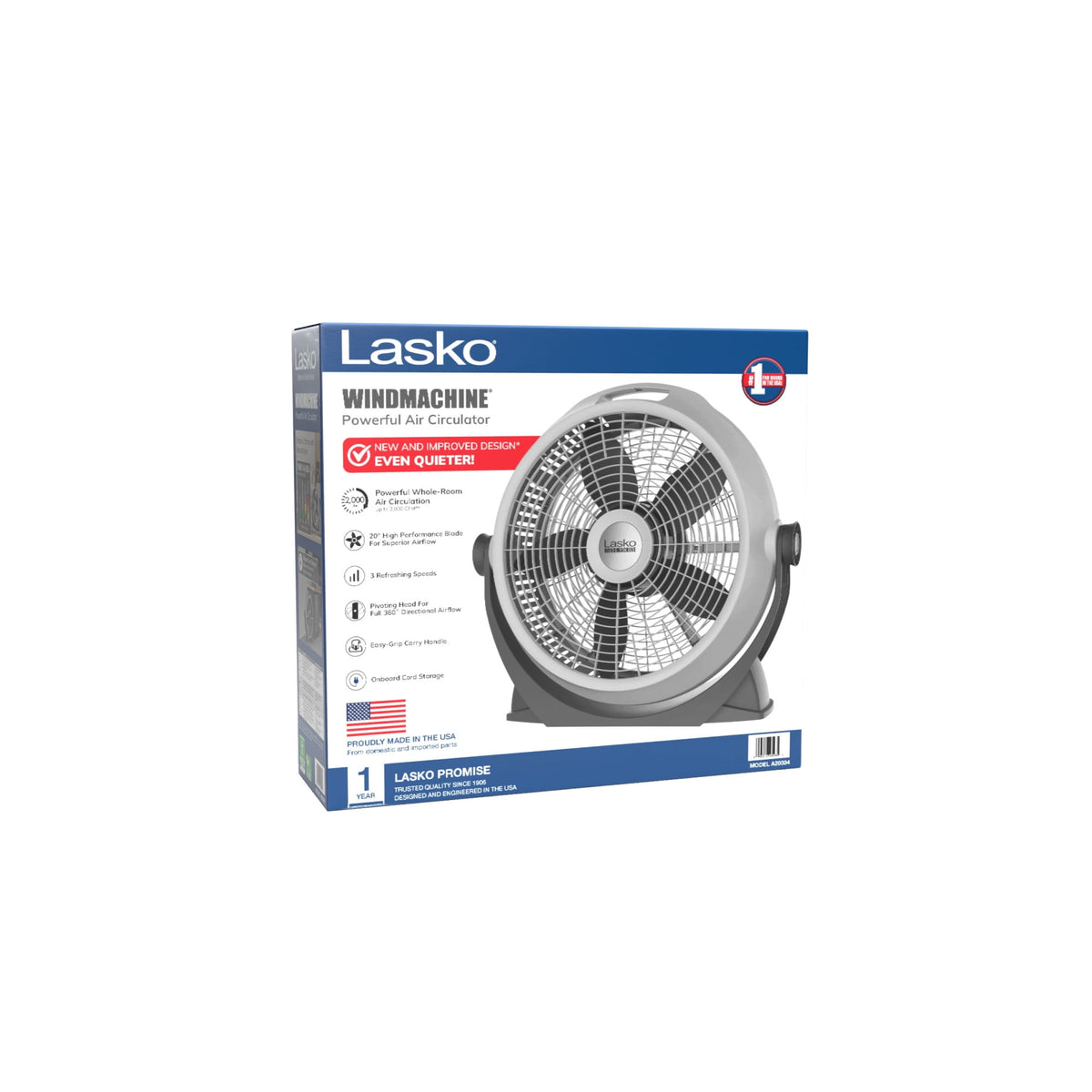 Lasko Wind Machine 20" 3-Speed Pivoting Head Air Circulator Fan A20304