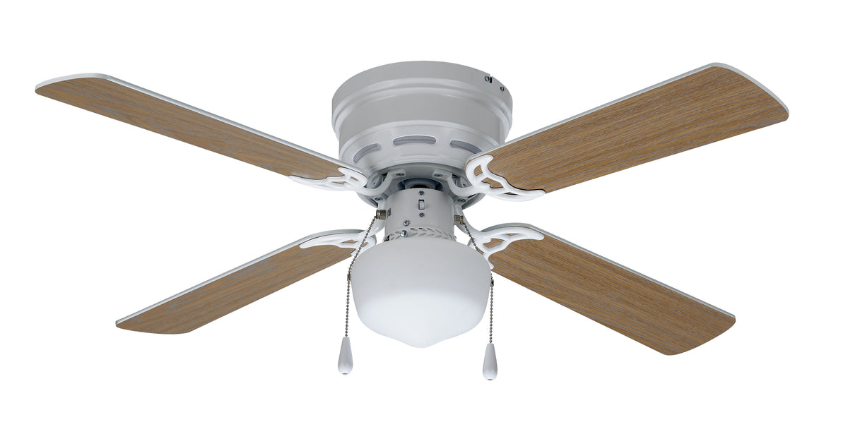 Mainstays 42 in Hugger Metal Indoor Ceiling Fan with Light, White, 4 Blades, LED Bulb, Reverse Airflow