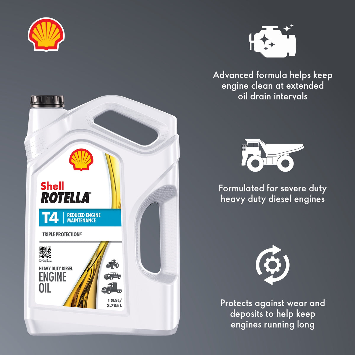 (2 pack) Shell Rotella T4 Triple Protection 15W-40 Diesel Engine Oil, 1 Gallon