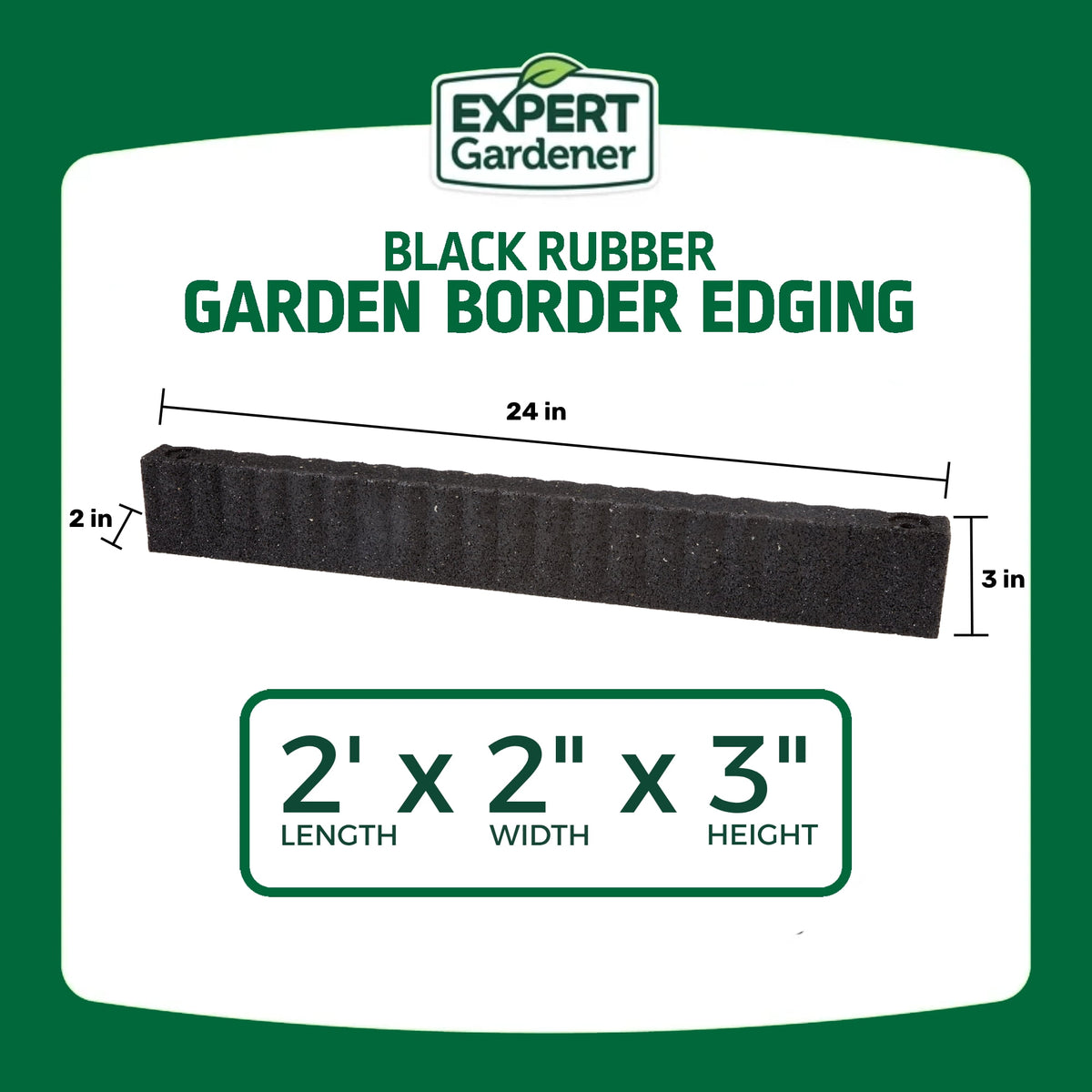 Expert Gardener Black Recycled Rubber Garden Border Landscape Edging, 2 ft x 3 in, 8 Pack