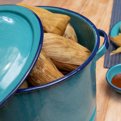 Cinsa 34-Quart Enamel on Steel Steamer Pot with Lid & Trivet, Easy to Clean, Blue