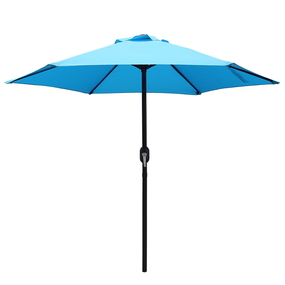 Kool 7.5ft Patio Umbrella with Crank Handle, Outdoor Market Umbrella with 6 Sturdy Umbrella Ribs Waterproof for Garden, Deck, Backyard, Pool, Aqua