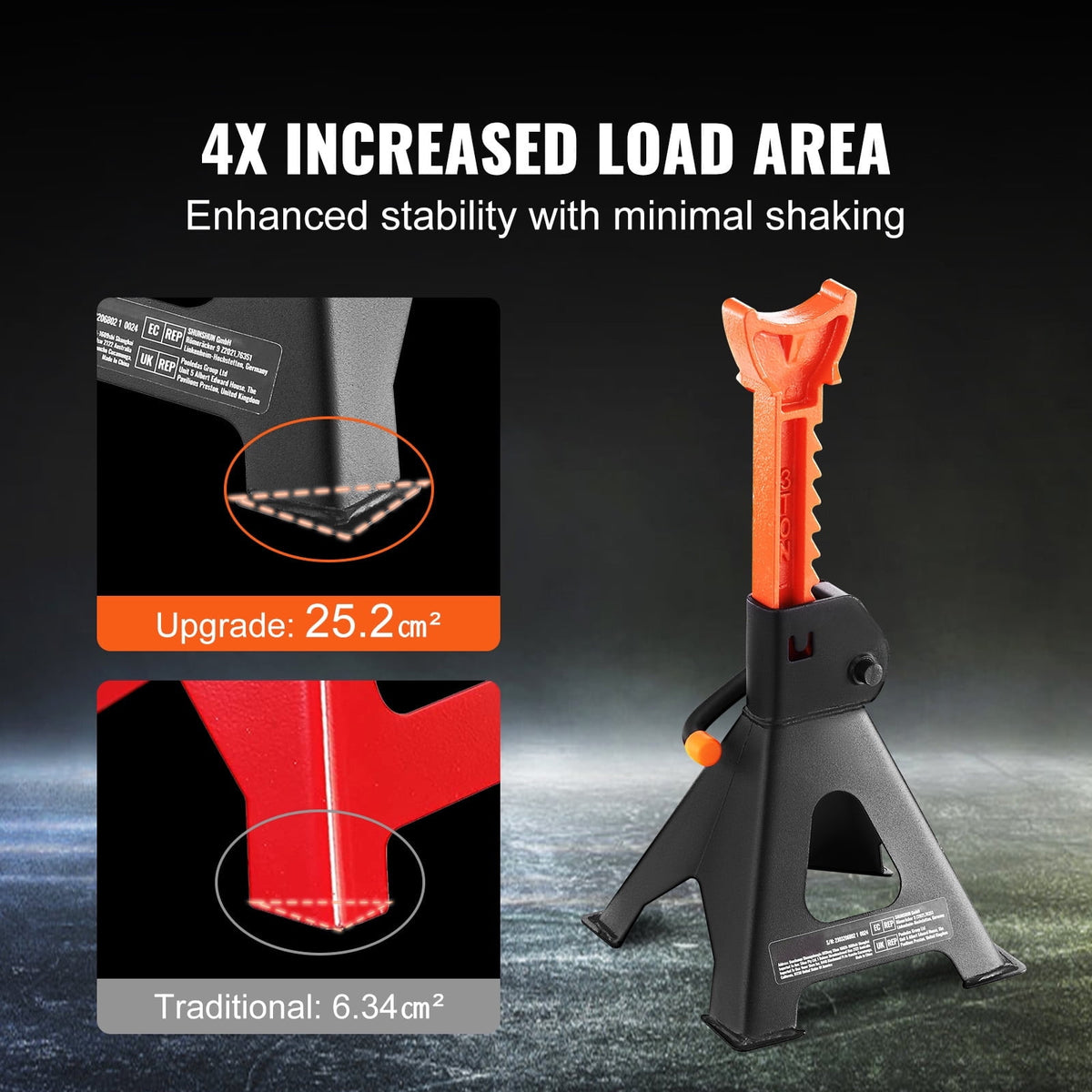 KFFKFF Jack Stand, 3 Ton (6,000 lbs) Load Bearing Car Support Props, 10.8-16.3 inch Variable Elevation, suitable for elevating SUV, Pickup Truck, Automobile and UTV/ATV, Red, Set of 2