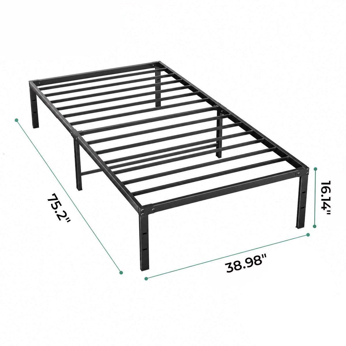 Alvantor Metal Bed Frame 16 Inch Tall, Heavy Duty Sturdy Mattress Foundation, No Box Spring Needed, Easy to Assemble, Under-bed Storage Space, Black