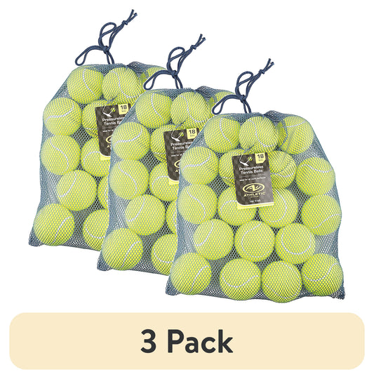 (3 pack) Athletic Works Pressureless Tennis Balls, 18-Pack, for Training and Dog Play