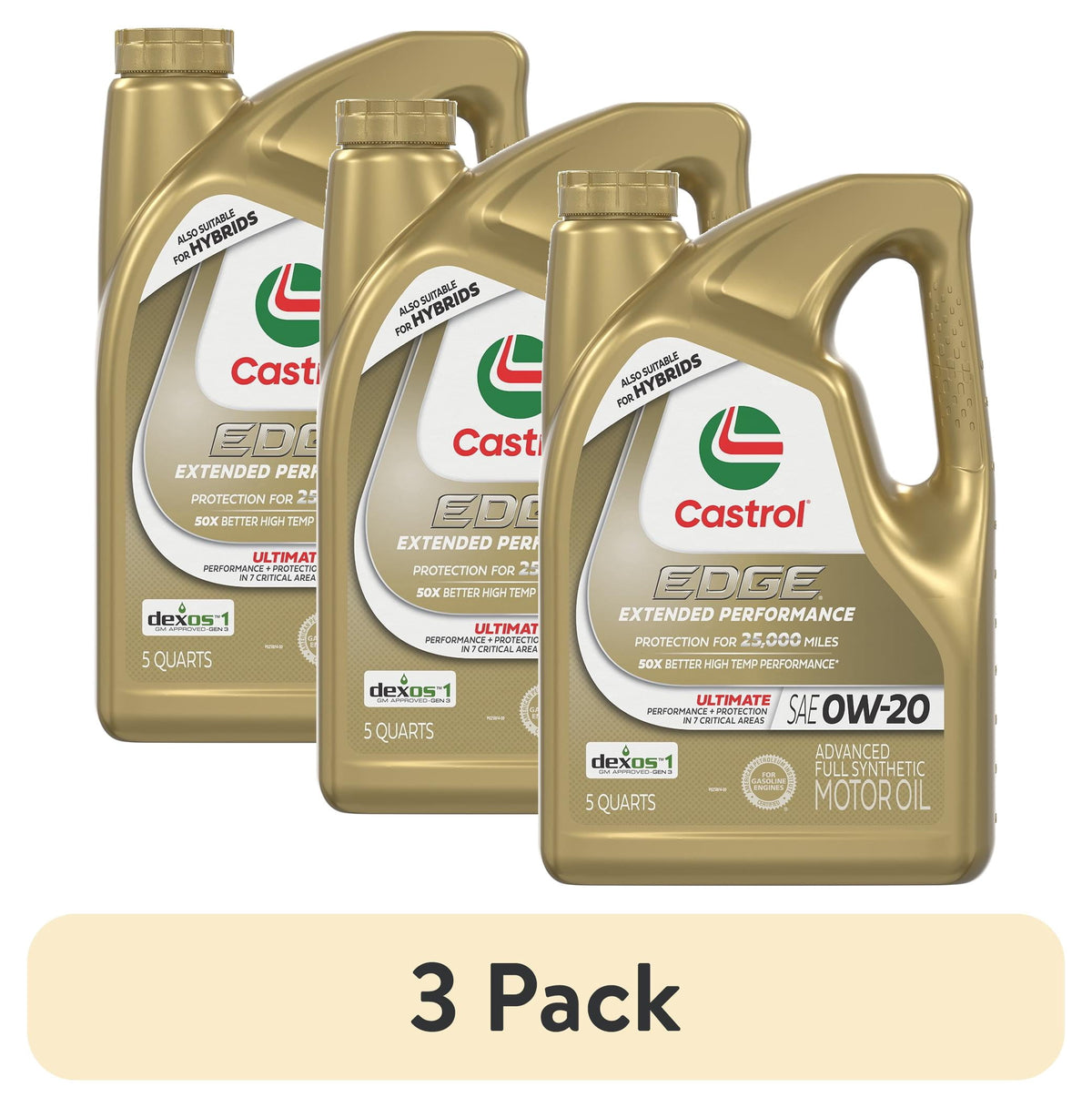 Castrol EDGE Extended Performance 0W-20 Advanced Full Synthetic Motor Oil, 5 Quarts