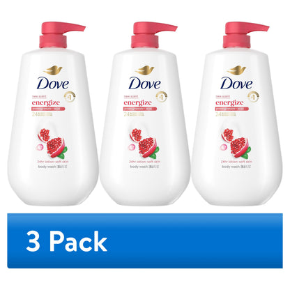 (3 pack) Dove Body Wash with Pump for 24hr Lotion-Soft Skin Rejuvenating Pomegranate & Hibiscus Moisturizing Skin Cleanser with No Sulfates No Parabens, 30.6 fl oz